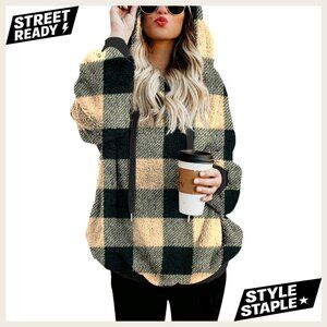 Oversized Fuzzy Fleece Hoodie Cozy Pullover Zip Up Winter Sweatshirt Chic